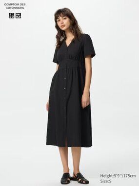 UNIQULO X COMPTOIR DES COTONNIERS Linen Blend V-Neck Short Sleeve Dress SIZE XL